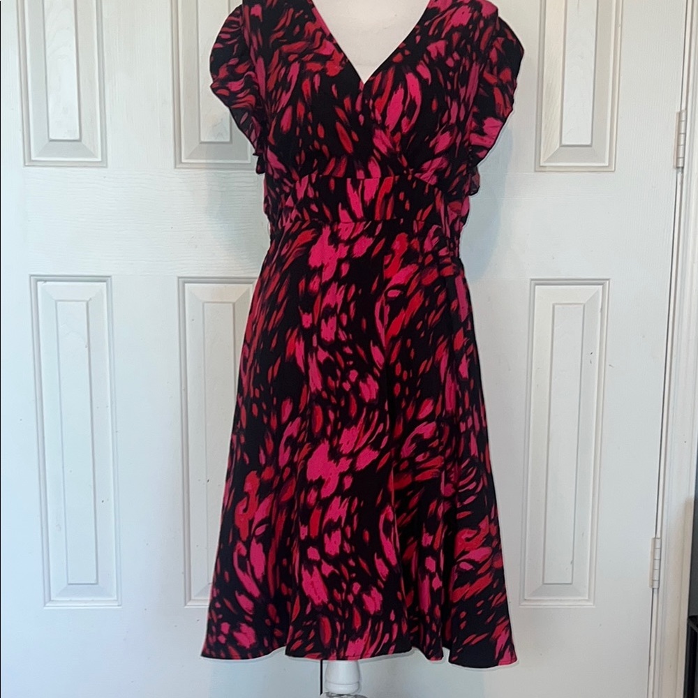 SHEIN Pink V-Neck Flutter Sleeve Midi Dress